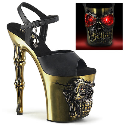 RAPTURE-809-LT *8" Finger Bone Heel, 4" Skull PF LED Ankle Strap Sandal
