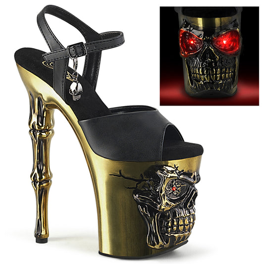 RAPTURE-809-LT *8" Finger Bone Heel, 4" Skull PF LED Ankle Strap Sandal