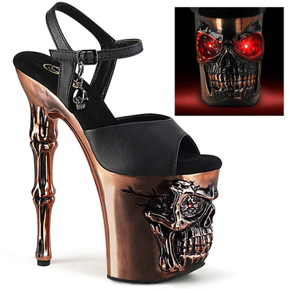 RAPTURE-809-LT *8" Finger Bone Heel, 4" Skull PF LED Ankle Strap Sandal
