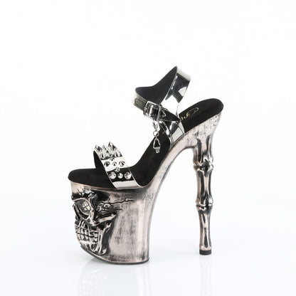 RAPTURE-812-LT 8" Finger Bone Heel, 4" Skull PF LED Ankle Strap Sandal
