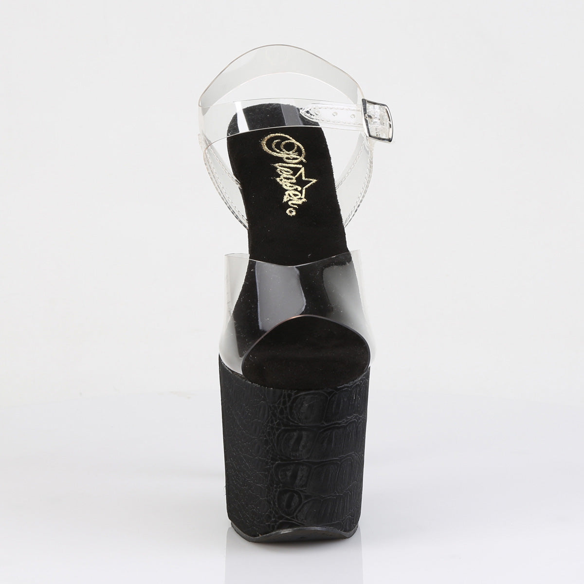 RAZZLE-808WR 8" Heel, 3 1/2" PF Ankle Strap Sandal w/Reptile Print