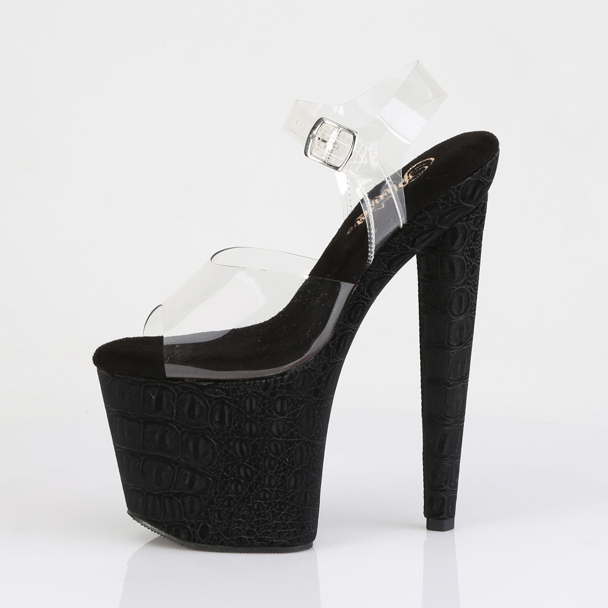 RAZZLE-808WR 8" Heel, 3 1/2" PF Ankle Strap Sandal w/Reptile Print