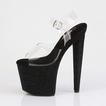 RAZZLE-808WR 8" Heel, 3 1/2" PF Ankle Strap Sandal w/Reptile Print