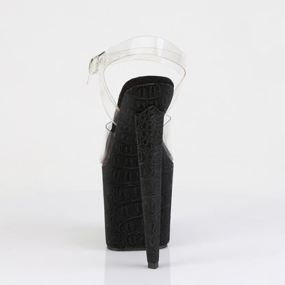 RAZZLE-808WR 8" Heel, 3 1/2" PF Ankle Strap Sandal w/Reptile Print