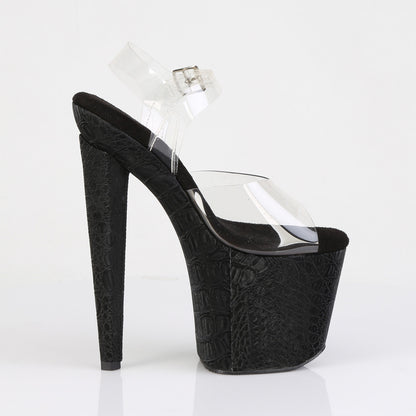 RAZZLE-808WR 8" Heel, 3 1/2" PF Ankle Strap Sandal w/Reptile Print