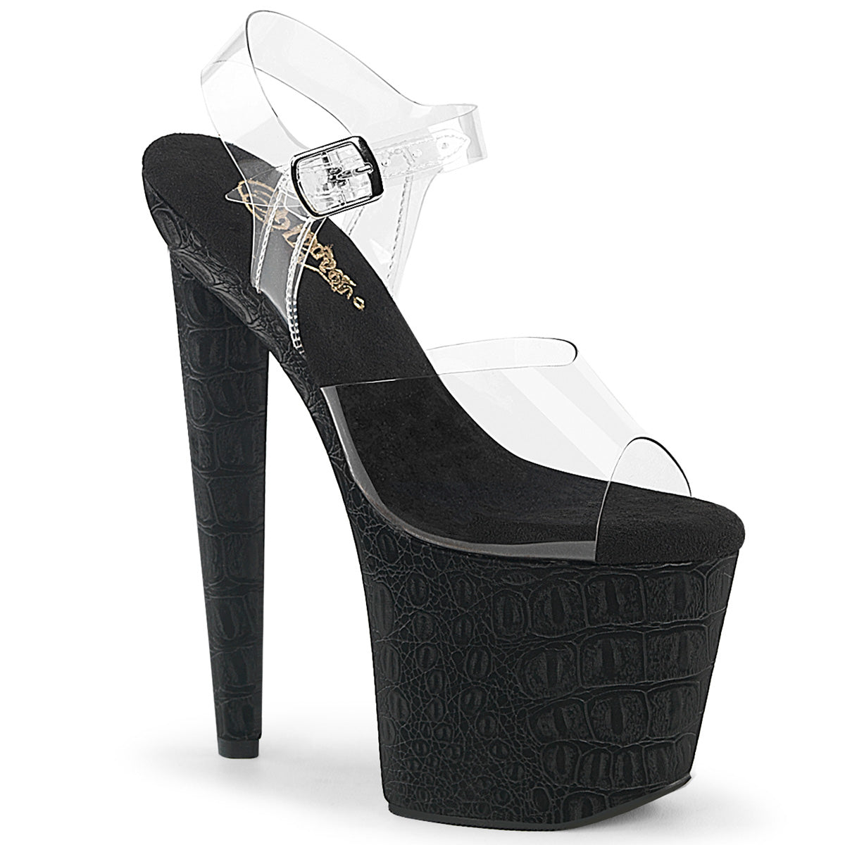 RAZZLE-808WR 8" Heel, 3 1/2" PF Ankle Strap Sandal w/Reptile Print