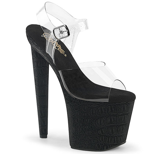 RAZZLE-808WR 8" Heel, 3 1/2" PF Ankle Strap Sandal w/Reptile Print