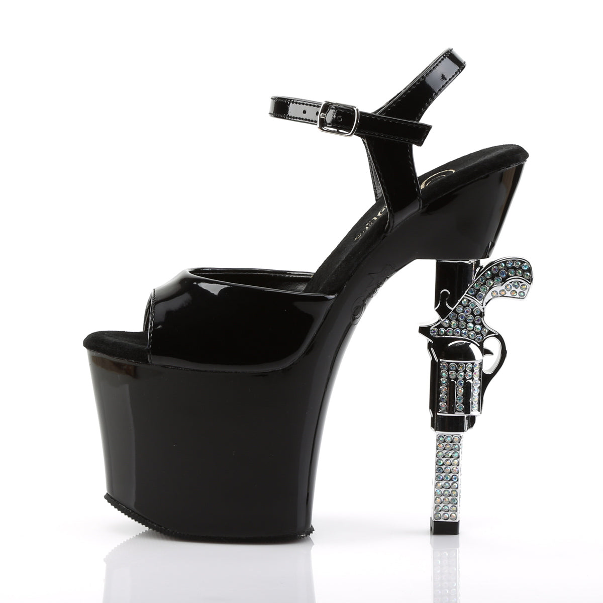 REVOLVER-709 7" R/S Embellished Gun Heel, 3 1/4" PF Ankle Strap Sandal