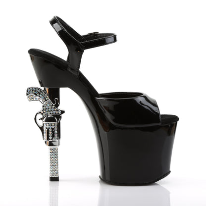 REVOLVER-709 7" R/S Embellished Gun Heel, 3 1/4" PF Ankle Strap Sandal
