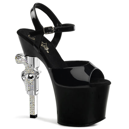 REVOLVER-709 7" R/S Embellished Gun Heel, 3 1/4" PF Ankle Strap Sandal