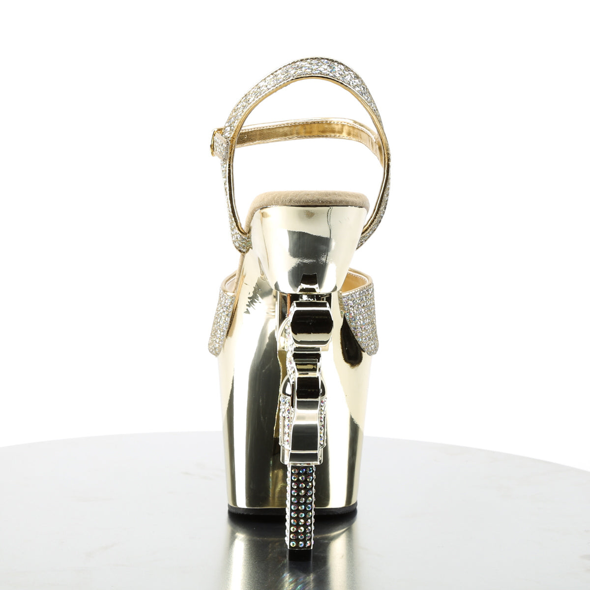 REVOLVER-709G *7" R/S Embellished Gun Heel, 3 1/4" PF Ankle Strap Sandal
