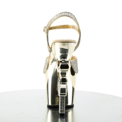 REVOLVER-709G *7" R/S Embellished Gun Heel, 3 1/4" PF Ankle Strap Sandal