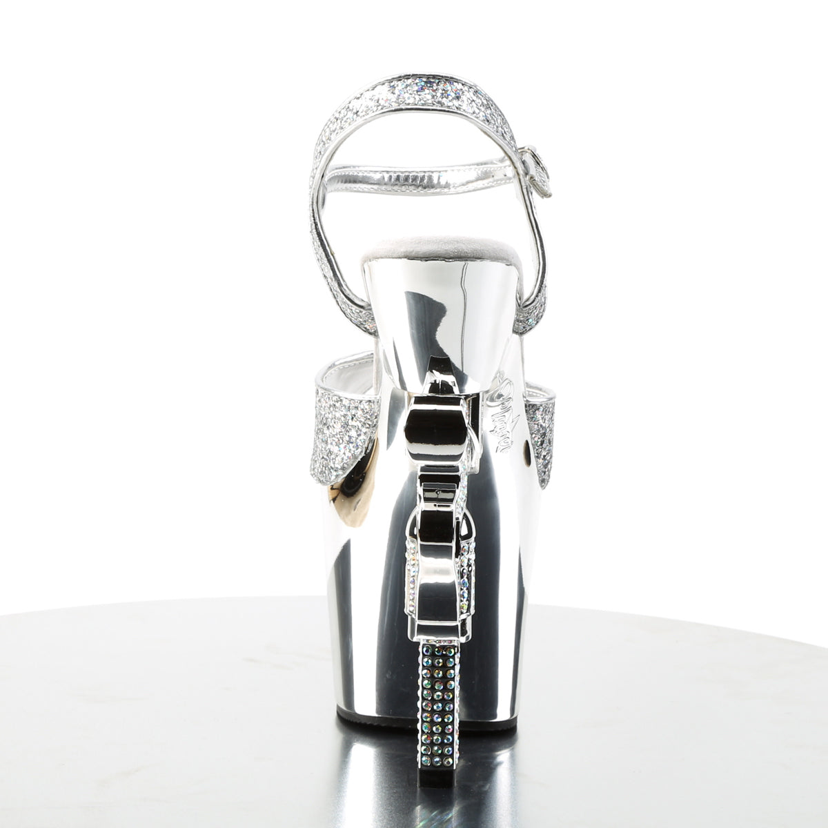 REVOLVER-709G *7" R/S Embellished Gun Heel, 3 1/4" PF Ankle Strap Sandal