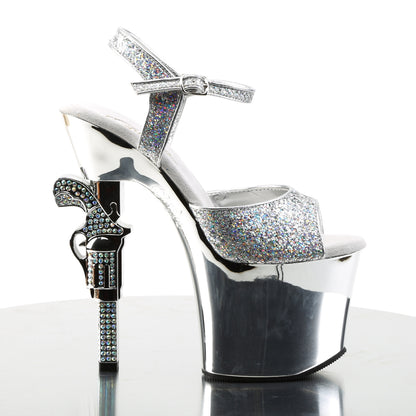 REVOLVER-709G 7" R/S Embellished Gun Heel, 3 1/4" PF Ankle Strap Sandal