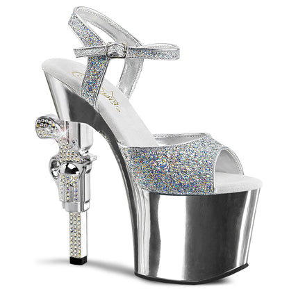 REVOLVER-709G *7" R/S Embellished Gun Heel, 3 1/4" PF Ankle Strap Sandal