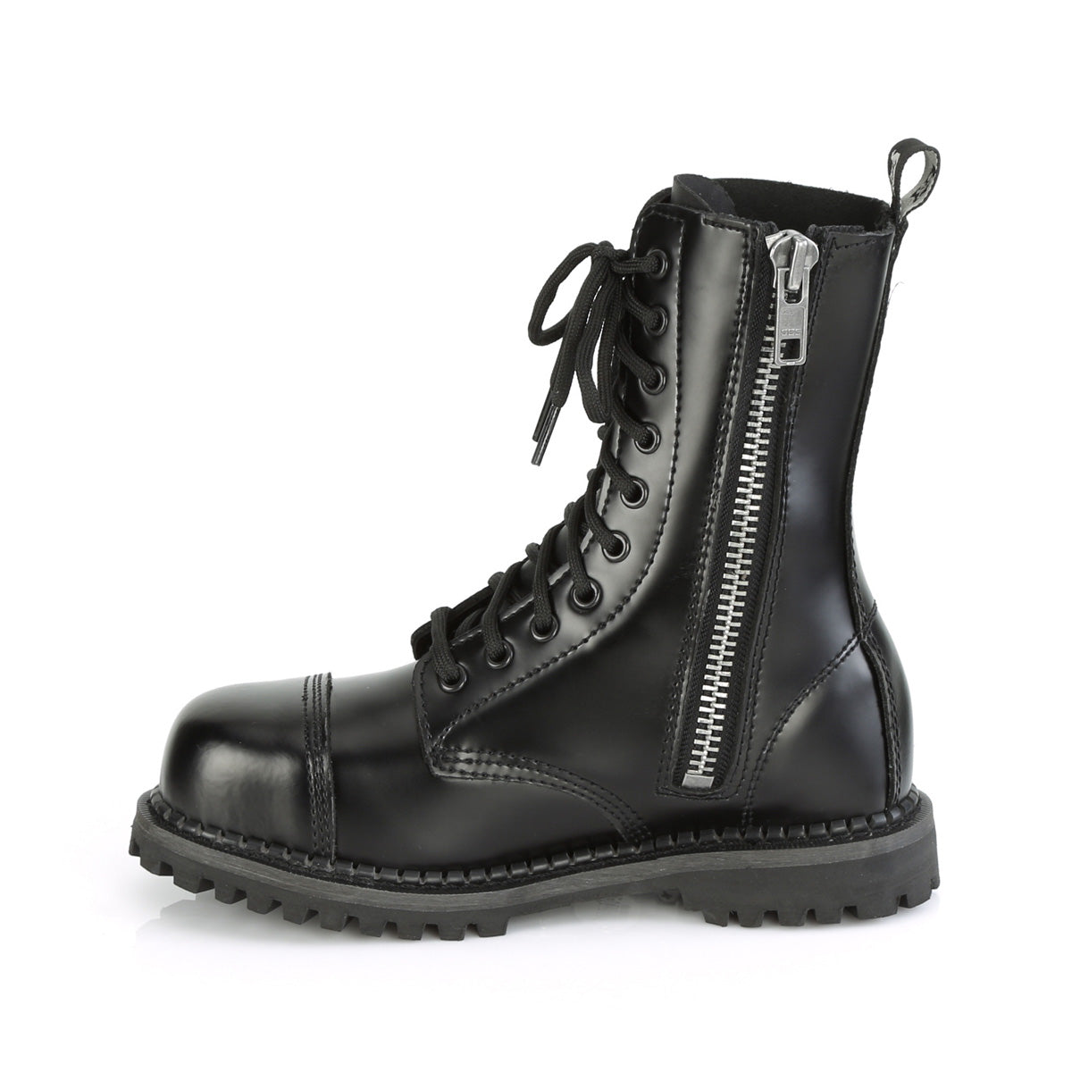 RIOT-10 10 Eyelet Unisex Steel Toe Ankle Boot, Rubber Sole