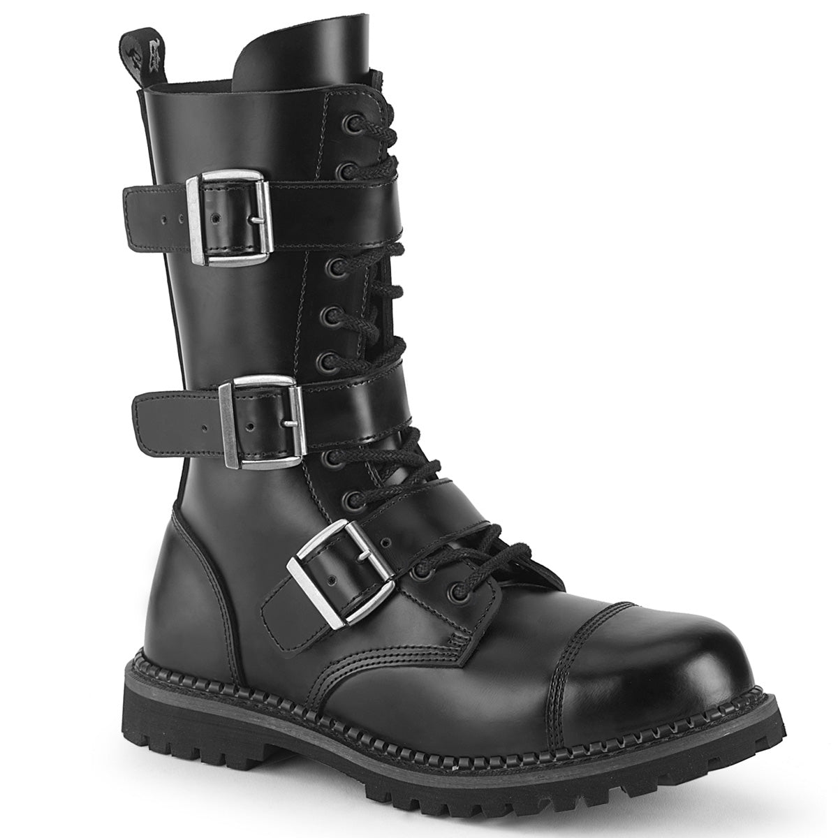 RIOT-12BK 12 Eyelet Unisex Steel Toe Ankle Boot, Rubber Sole