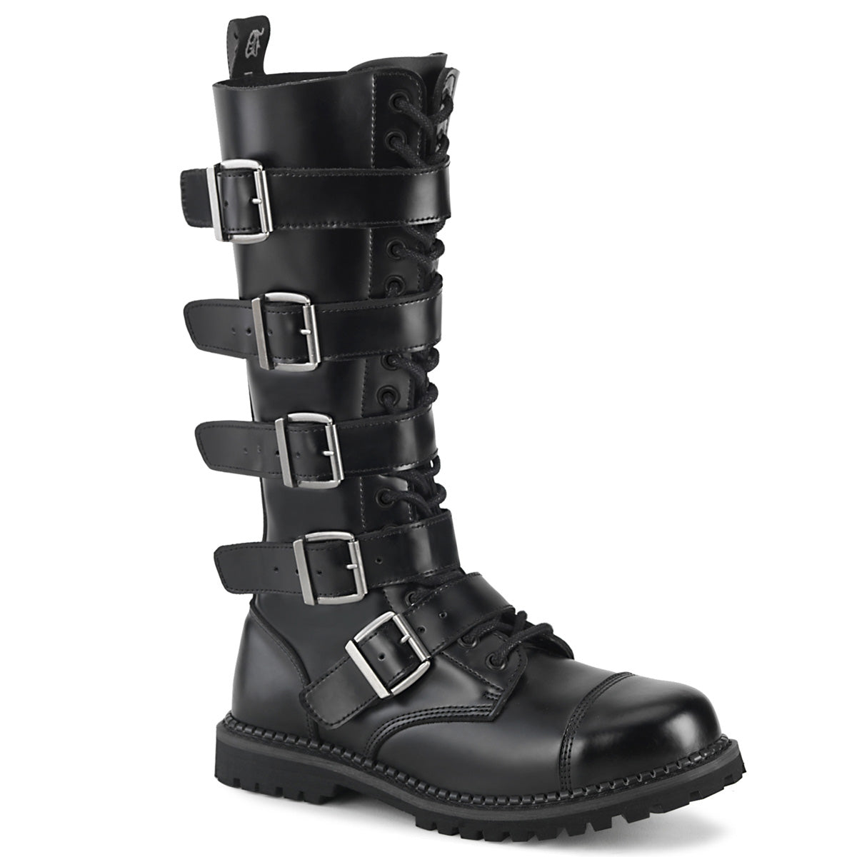 RIOT-18BK 18 Eyelet Unisex Steel Toe Knee Boot, Rubber Sole