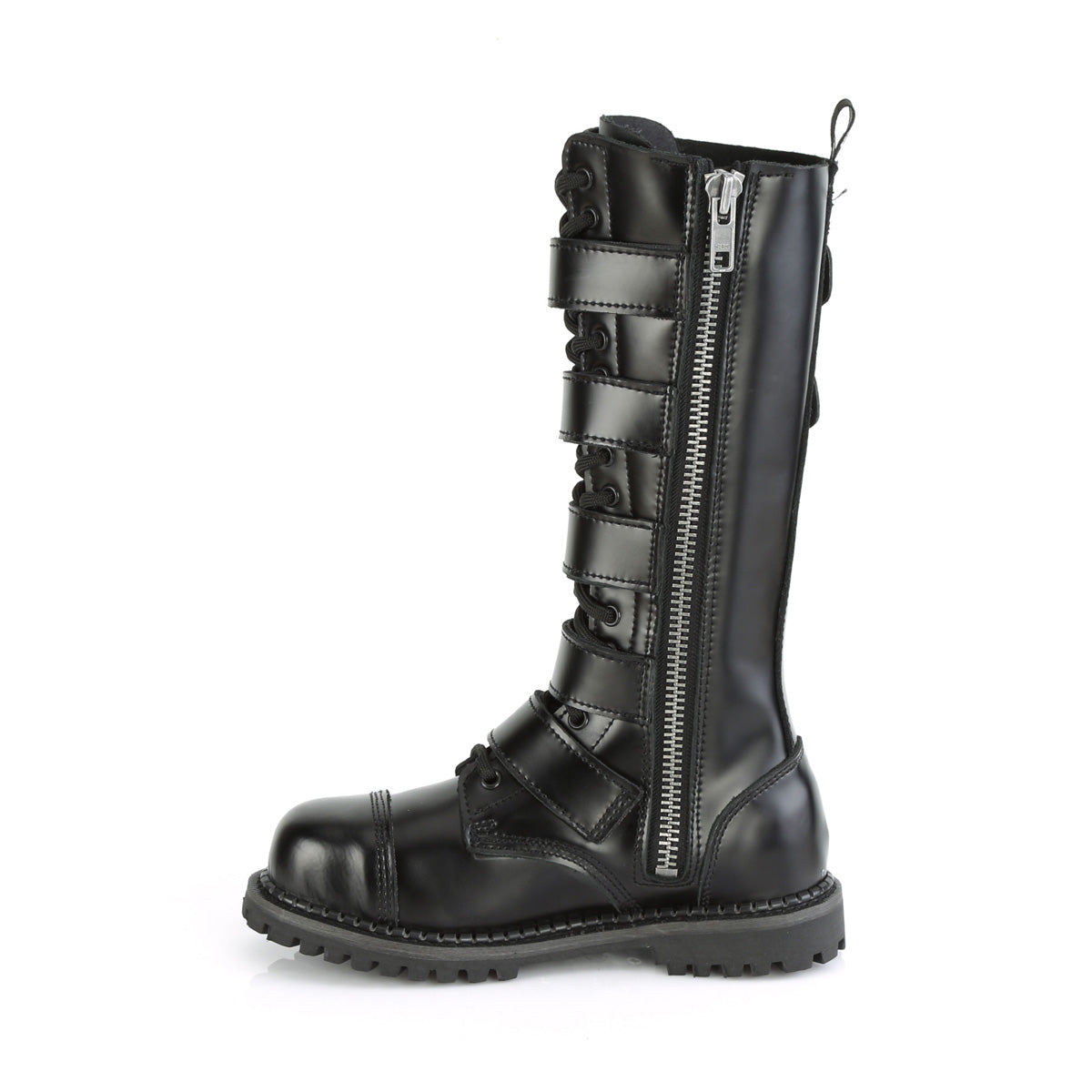 RIOT-18BK 18 Eyelet Unisex Steel Toe Knee Boot, Rubber Sole