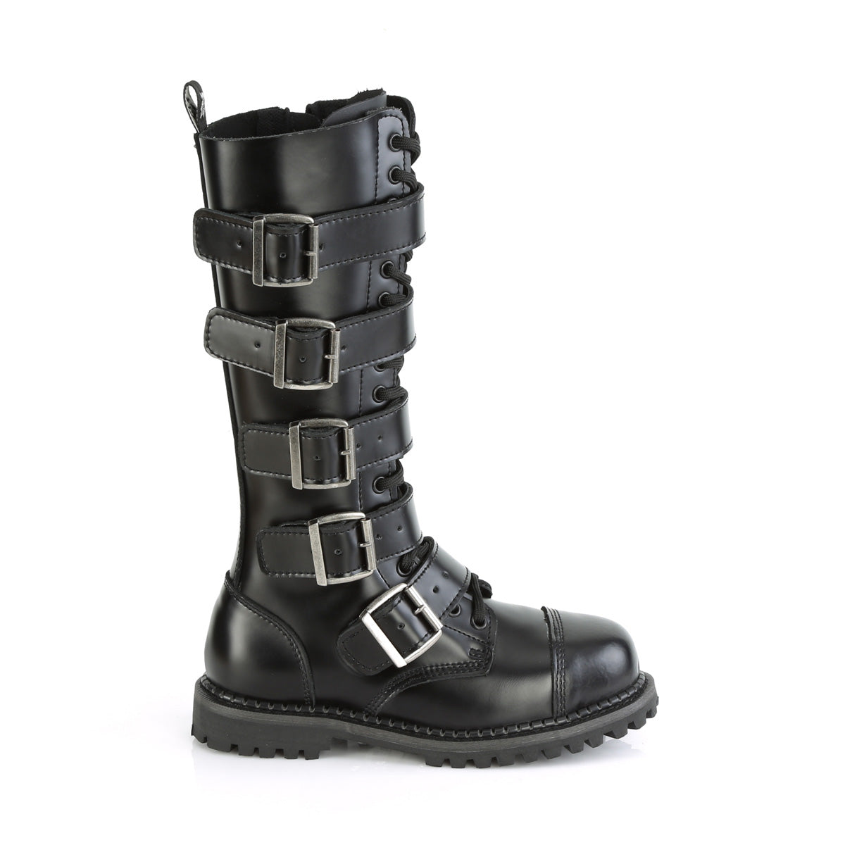 RIOT-18BK 18 Eyelet Unisex Steel Toe Knee Boot, Rubber Sole