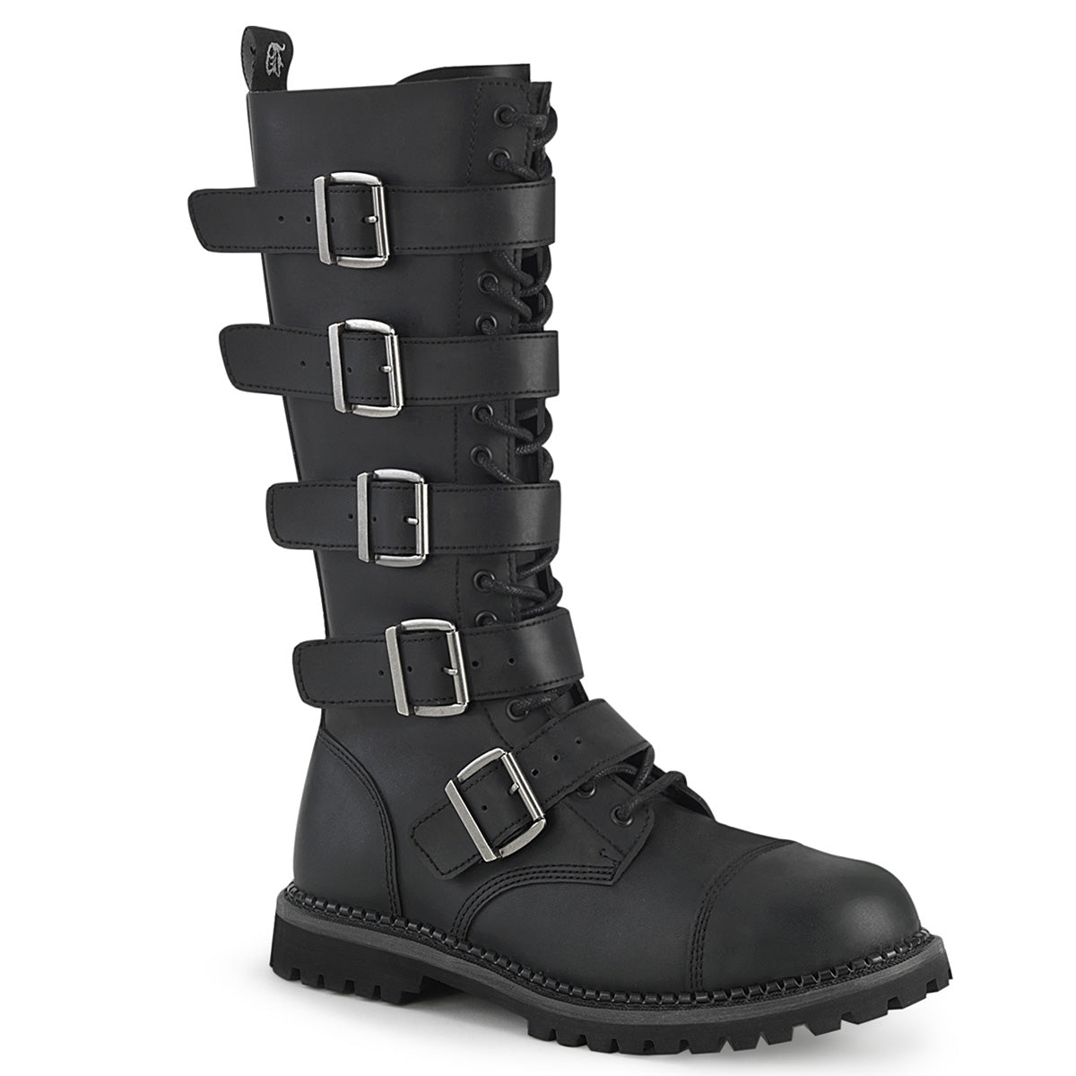 RIOT-18BK 18 Eyelet Unisex Steel Toe Knee Boot, Rubber Sole