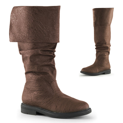 ROBINHOOD-100 1" Flat Heel, Cuffed Knee High Renaissance Boot, Side Zip