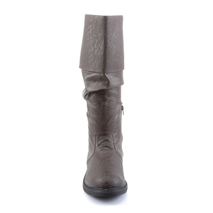 ROBINHOOD-100 1" Flat Heel, Cuffed Knee High Renaissance Boot, Side Zip