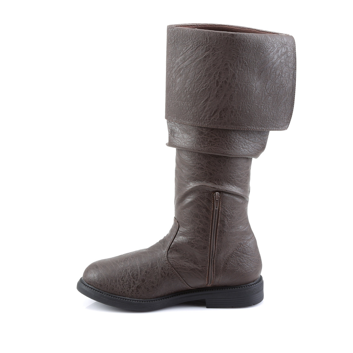 ROBINHOOD-100 1" Flat Heel, Cuffed Knee High Renaissance Boot, Side Zip