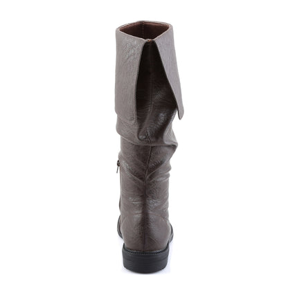 ROBINHOOD-100 1" Flat Heel, Cuffed Knee High Renaissance Boot, Side Zip
