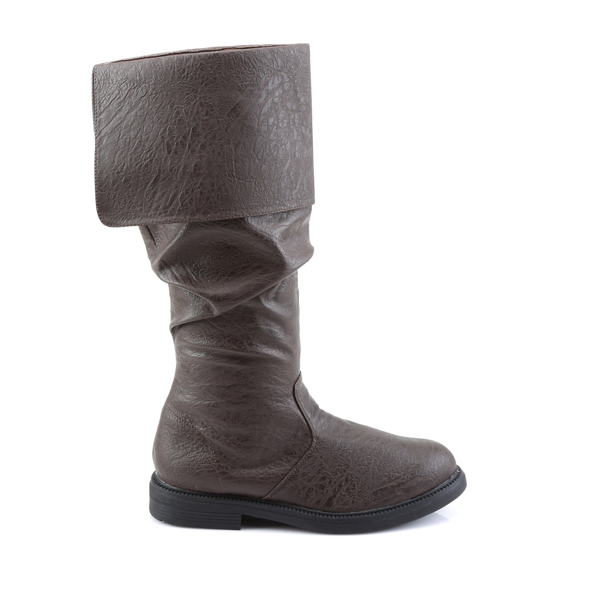 ROBINHOOD-100 1" Flat Heel, Cuffed Knee High Renaissance Boot, Side Zip