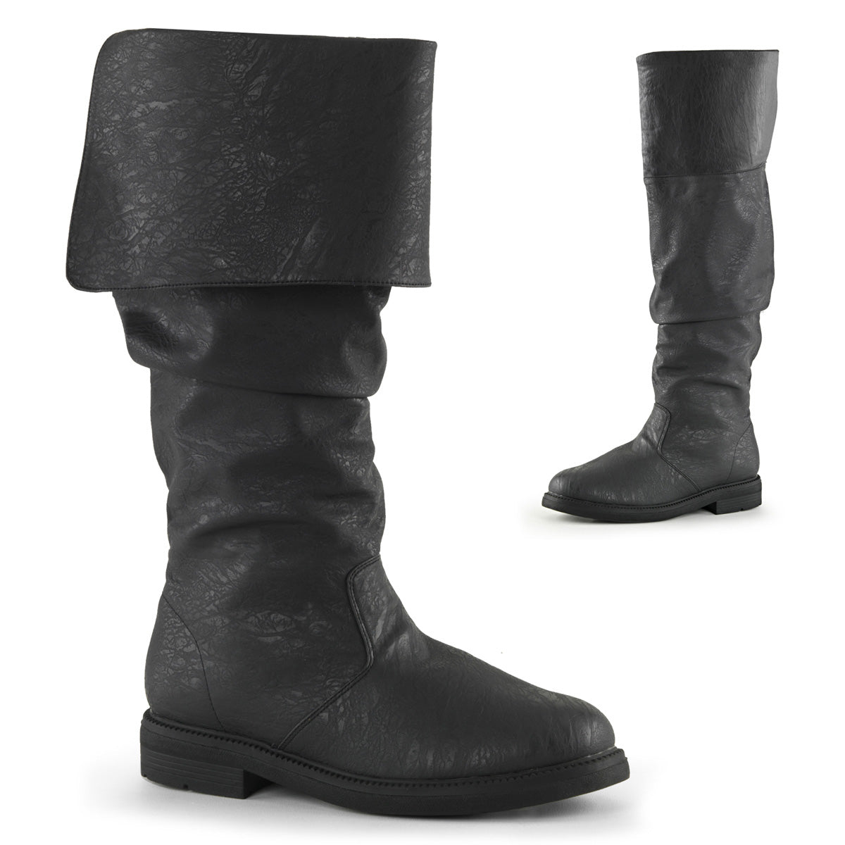 ROBINHOOD-100 1" Flat Heel, Cuffed Knee High Renaissance Boot, Side Zip