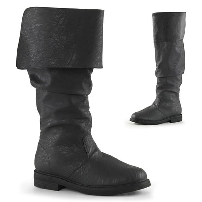 ROBINHOOD-100 1" Flat Heel, Cuffed Knee High Renaissance Boot, Side Zip