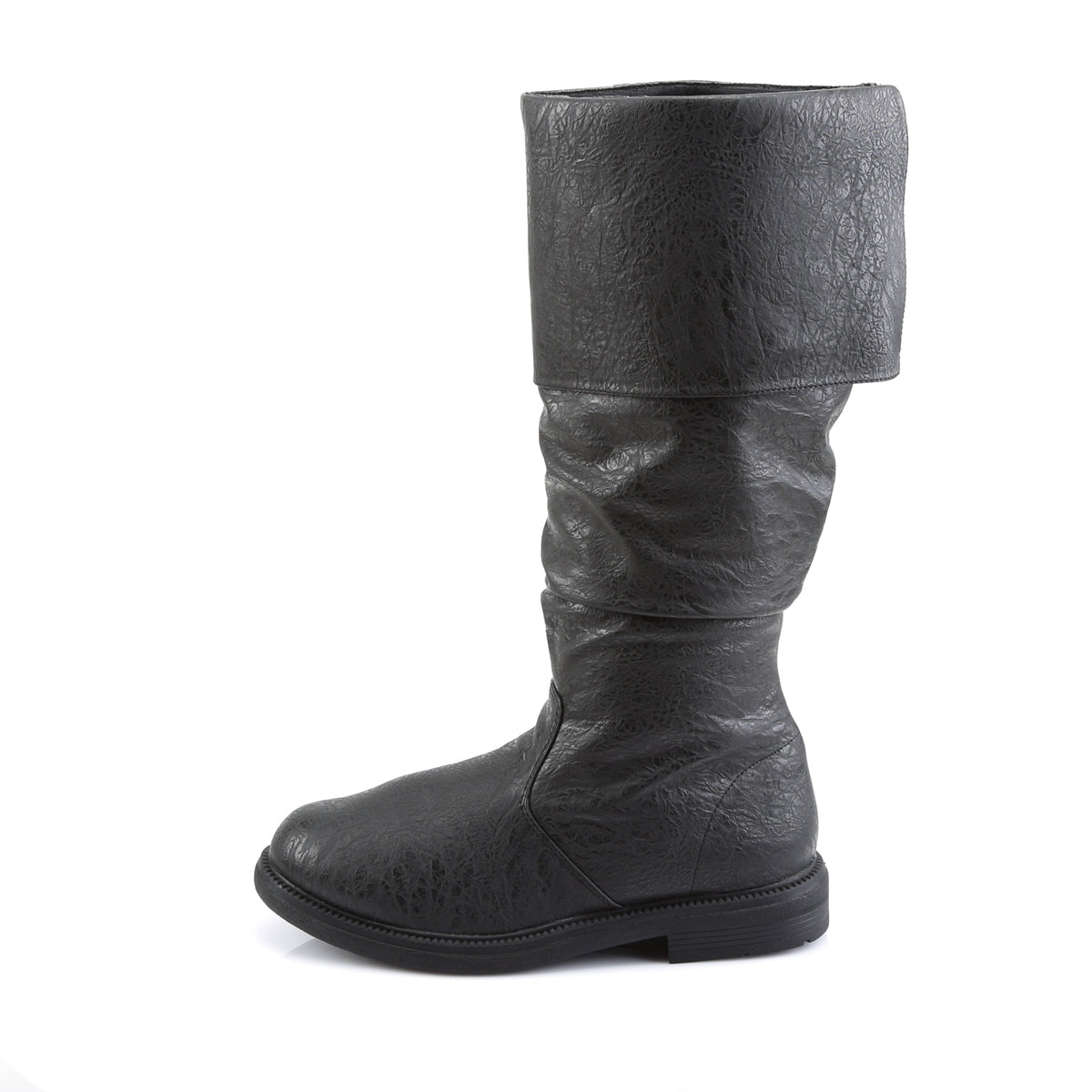 ROBINHOOD-100 1" Flat Heel, Cuffed Knee High Renaissance Boot, Side Zip