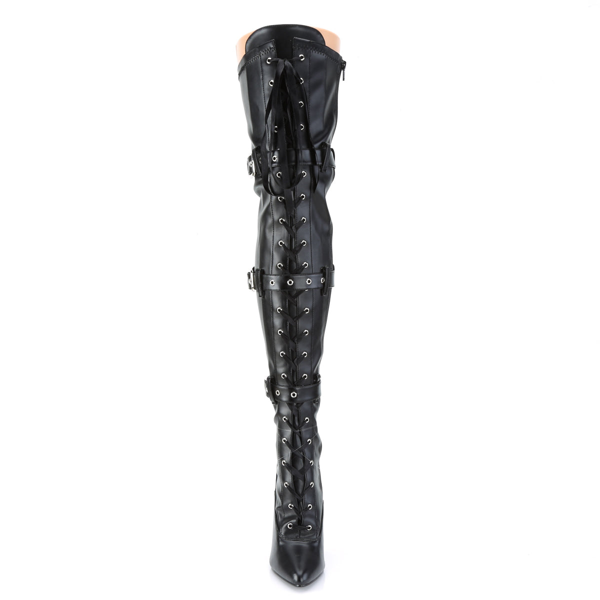 SEDUCE-3028 5" Heel Lace-Up Buckle Strap Stretch Thigh Boot, Side Zip