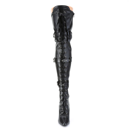 SEDUCE-3028 5" Heel Lace-Up Buckle Strap Stretch Thigh Boot, Side Zip