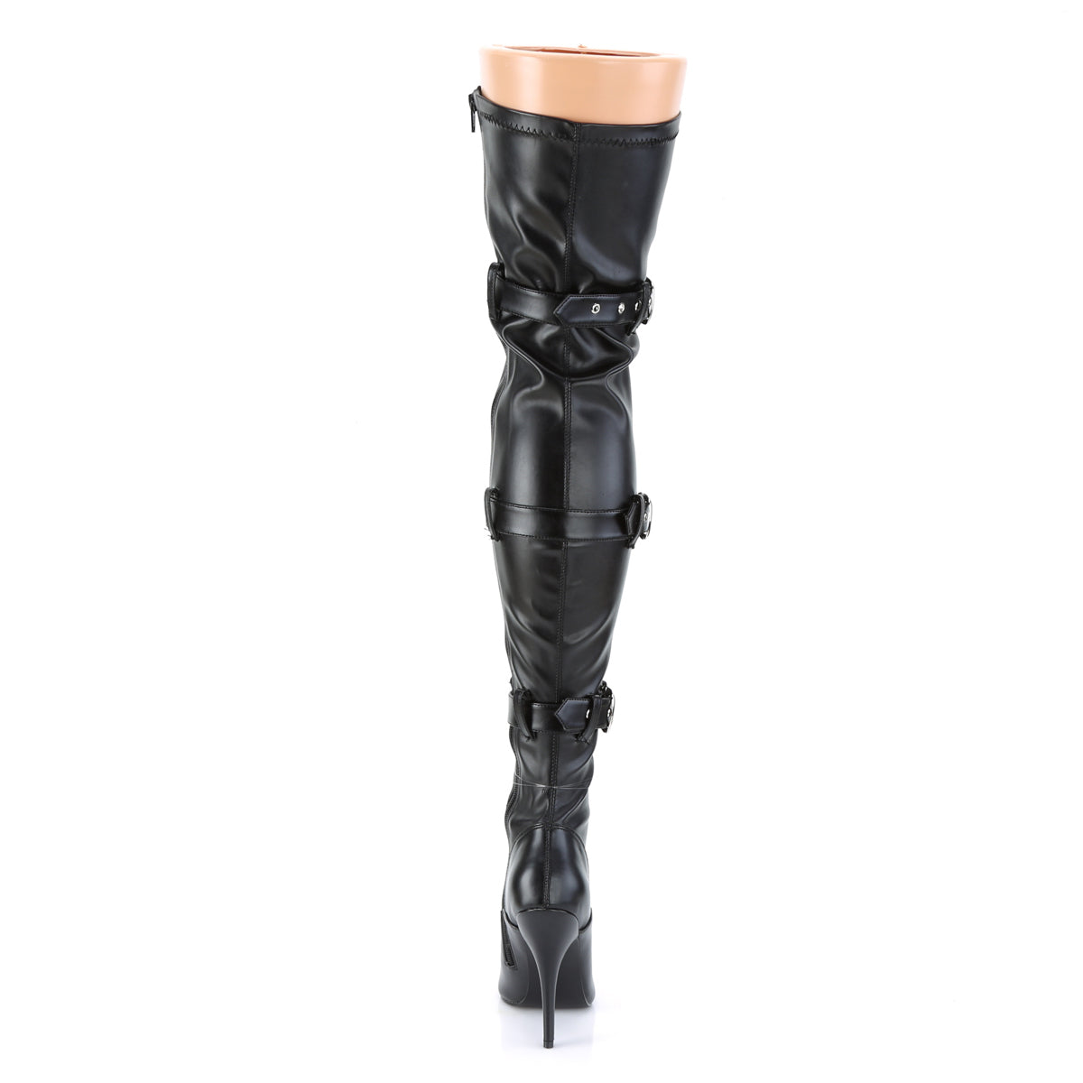 SEDUCE-3028 5" Heel Lace-Up Buckle Strap Stretch Thigh Boot, Side Zip