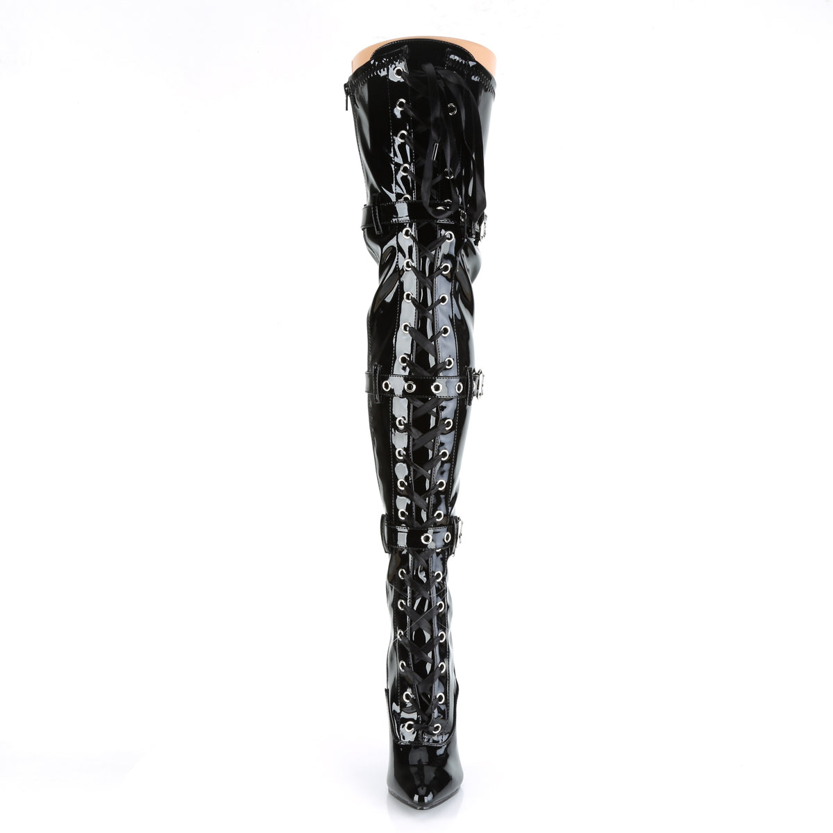 SEDUCE-3028 5" Heel Lace-Up Buckle Strap Stretch Thigh Boot, Side Zip