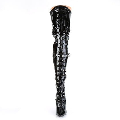 SEDUCE-3028 5" Heel Lace-Up Buckle Strap Stretch Thigh Boot, Side Zip