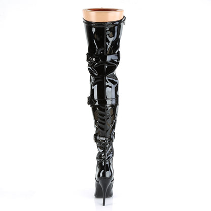 SEDUCE-3028 5" Heel Lace-Up Buckle Strap Stretch Thigh Boot, Side Zip