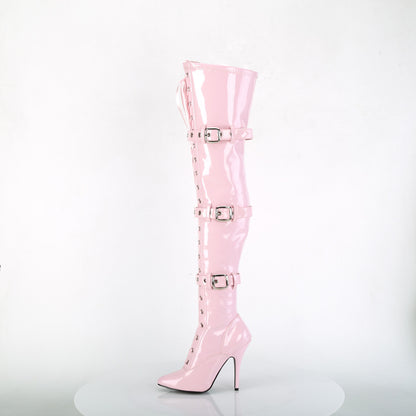 SEDUCE-3028 5" Heel Lace-Up Buckle Strap Stretch Thigh Boot, Side Zip