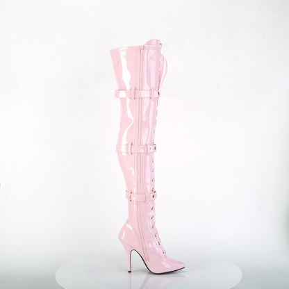 SEDUCE-3028 5" Heel Lace-Up Buckle Strap Stretch Thigh Boot, Side Zip