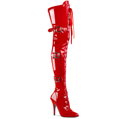 SEDUCE-3028 5" Heel Lace-Up Buckle Strap Stretch Thigh Boot, Side Zip