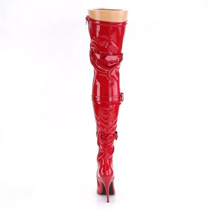 SEDUCE-3028 5" Heel Lace-Up Buckle Strap Stretch Thigh Boot, Side Zip