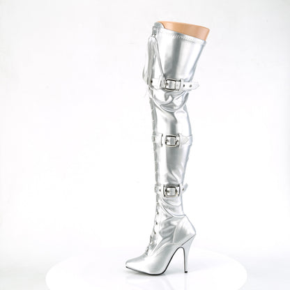 SEDUCE-3028 5" Heel Lace-Up Buckle Strap Stretch Thigh Boot, Side Zip