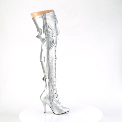 SEDUCE-3028 5" Heel Lace-Up Buckle Strap Stretch Thigh Boot, Side Zip