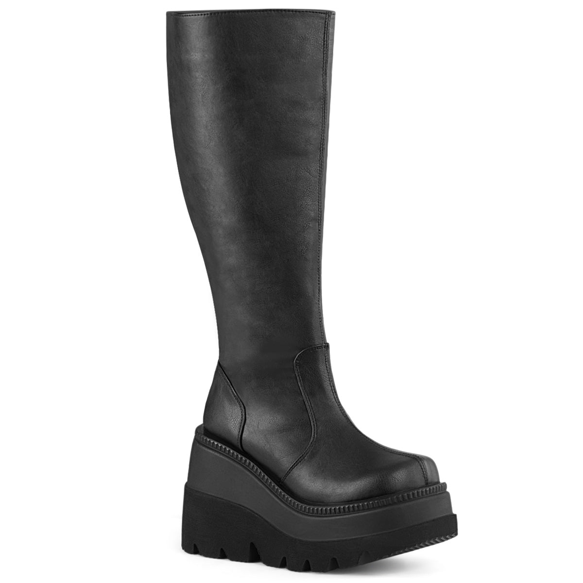 SHAKER-100WC 4 1/2" Wedge PF Wide Calf Knee High Boot, Inside Zip