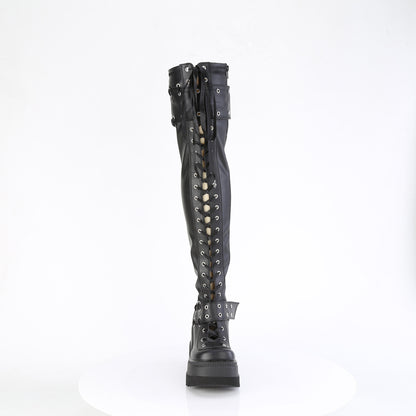 SHAKER-325 4 1/2" Wedge PF Lace-Up Stretch Thigh High Boot, Side Zip