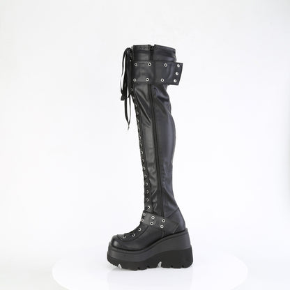SHAKER-325 4 1/2" Wedge PF Lace-Up Stretch Thigh High Boot, Side Zip