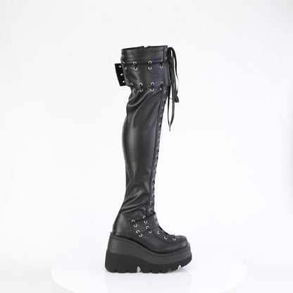 SHAKER-325 4 1/2" Wedge PF Lace-Up Stretch Thigh High Boot, Side Zip