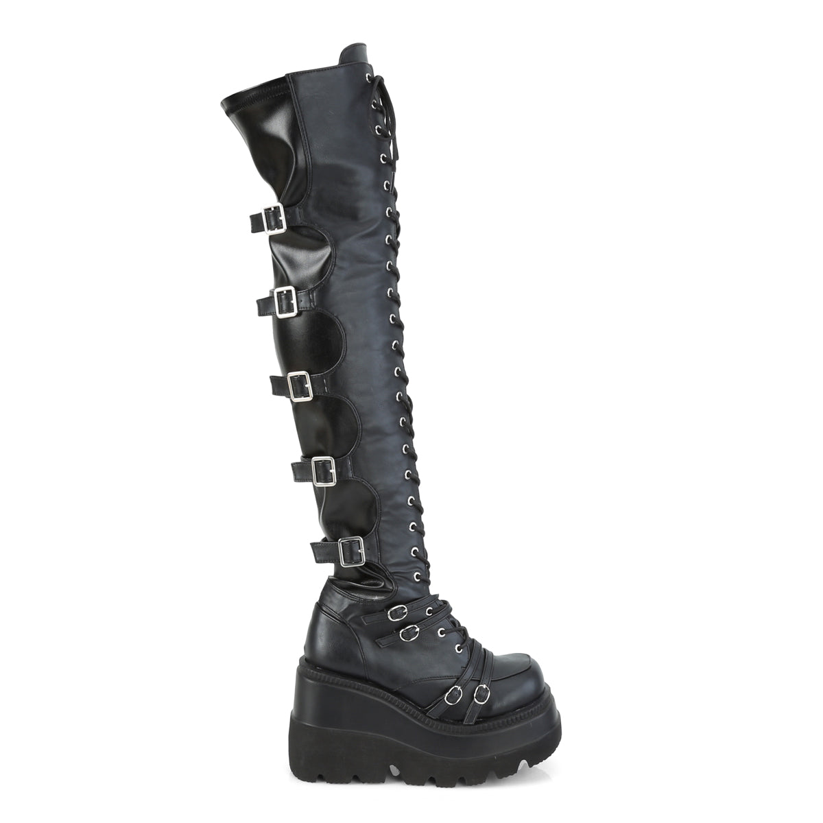 SHAKER-350 4 1/2" Wedge PF Lace-Up Over-The Knee Boot, Side Zip